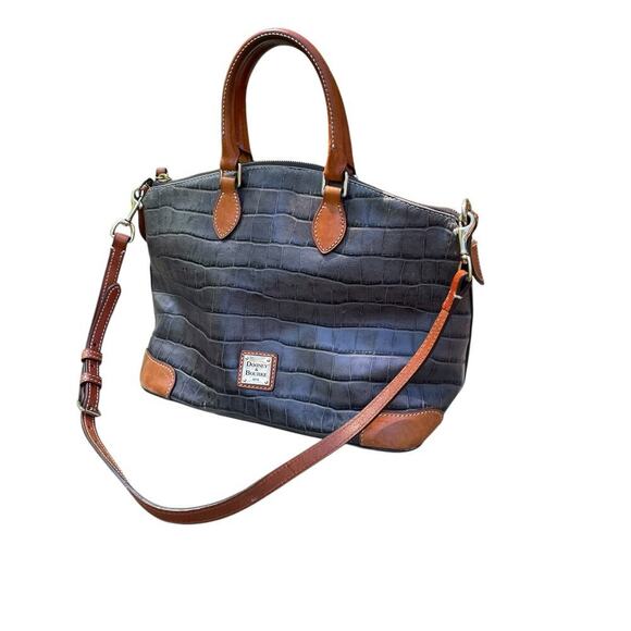 Dooney & Bourke Denison Domed Croco Embossed Gray Satchel Handbag - Picture 9 of 16